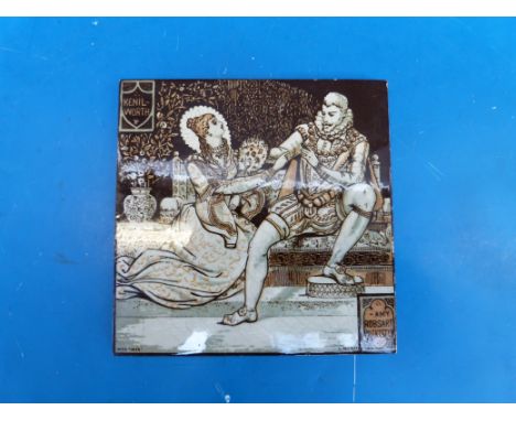 A Minton Arts and Crafts tile by John Moyr Smith for Minton, Amy Robsart and Earl of Leicester from the Kenilworth series