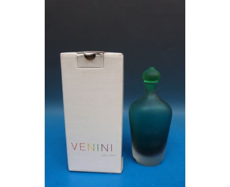 Venini Murano glass bottle in light green with matt finish, signed to the base Venini 99 (17cm tall and in original box) 