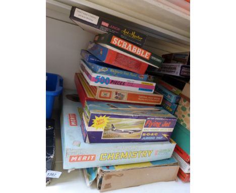 A large collection of various toys and games to include model kits, jigsaws, Lego, Bayko, Merit chemistry set etc