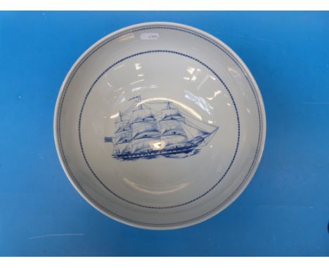 A Spode pedestal punch bowl decorated with sailing ships Pepperell built 1854 and Grand Turk 1786