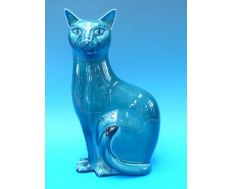 A Poole Pottery blue/green glazed cat (12in high)