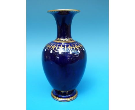 A Royal Worcester Kerr and Binns enamelled blue vase