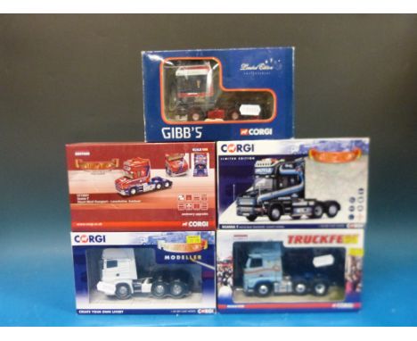 Five Corgi 1:50 scale diecast model lorry tractor units, three Hauliers of Renown Modeller cc13700, Stuart Nicol cc12831 and 