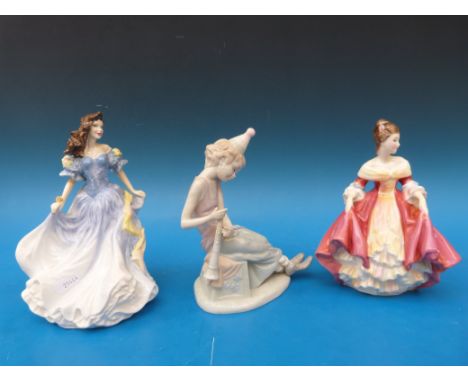 Two Royal Doulton figurines, Southern Belle amd Rebecca, together with a Nao style figure