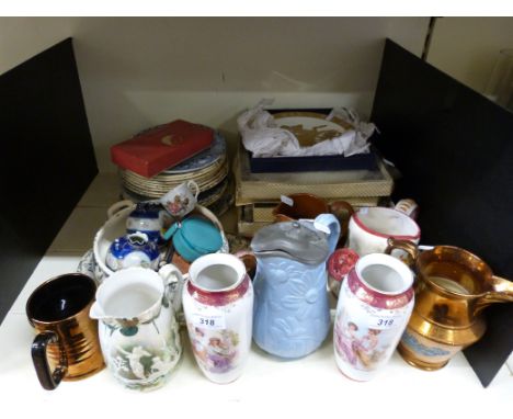 Mixed ceramics including Royal Worcester, George and the Dragon plate, Cadbury jug, blue and white plates, pair of Vienna sty