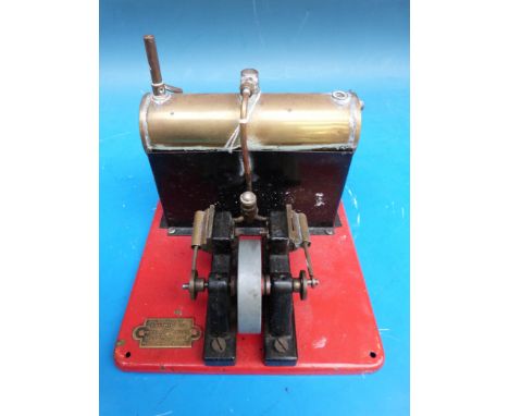 An S.E.L. (Signalling Equipment Ltd) stationary steam engine twin cylinder 'Major' model 1550 on red base