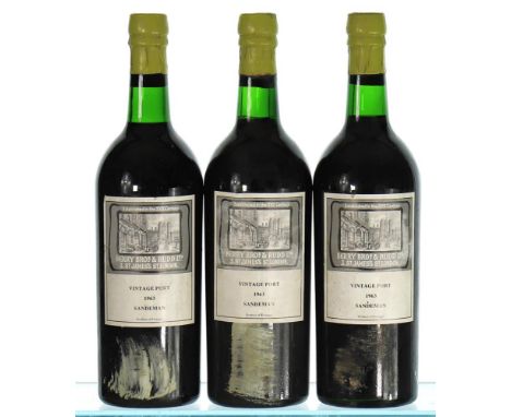 1963 Sandeman, Vintage Port3x75clLevels into neck, Berry Bros. & Rudd Ltd. labels, labels slightly soiled.Purchased through a
