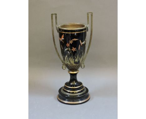 A Victorian lamp base, and a pair of Sèvres porcelain cups and saucers