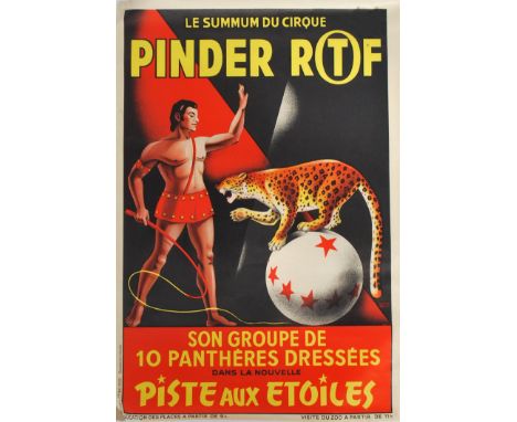 Pinder RTF - An original rare 1960's 20th century vintage French circus point of sale advertising poster featuring a cheetah 