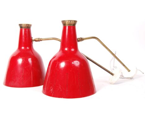 Believed Stilnovo - A pair of 1950's Italian retro vintage large wall lamps / lights having large stepped conical shaped shad