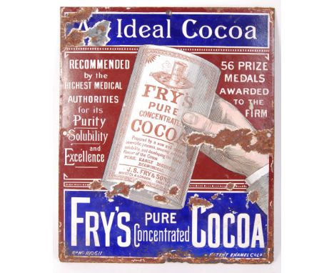 Fry &amp; Sons - Fry's Pure Concentrated Cocoa - An early rare 20th century antique vintage point of sale advertising porcela