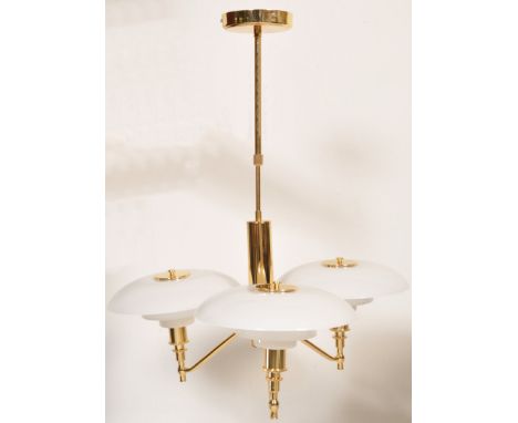 After Poul Henningsen - PH3/2 Academy - A contemporary gilt metal triple light shade ceiling fixture lamp having a gilt metal