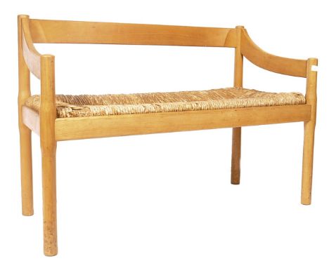 Vico magestretti - Cassina - Carimate - An original 1960's retro vintage natural beech wood framed two seater sofa settee wit