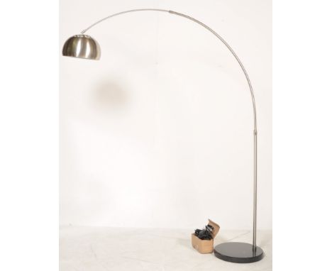 After Achille Castiglioni - Arco Lamp - A contemporary floor stand standard lamp. The lamp having a large sweeping chromed ne