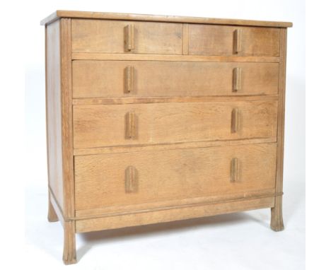 Brynmawr - An Art Deco 1920's antique vintage Welsh oak two over three chest of drawers comprising of two short drawers above