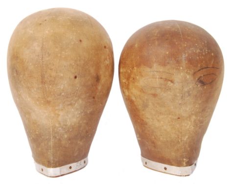 A pair of Victorian antique vintage millinery cloth / canvas mannequin heads or hat / wig stands for point of sale advertisin