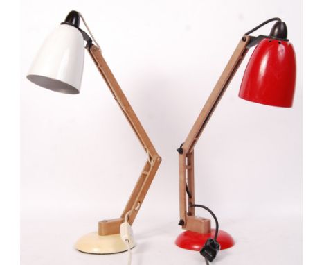 Terence Conran - Maclamp - A pair of 1960's retro vintage angle poise desk / table lamps , each having rounded bases supporti
