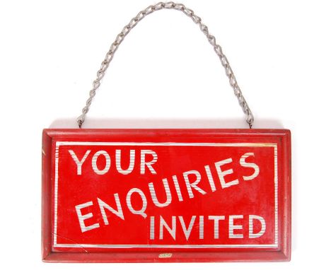A superb 20th century retro vintage mirrored sign ' Your enquiries Invited ' possibly used in a theatre or similar. The sign 