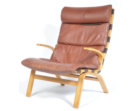 Farstrup -&nbsp;Miljø - A 1970's Danish retro vintage beech bentwood framed easy / lounge chair / armchair having tall and sh