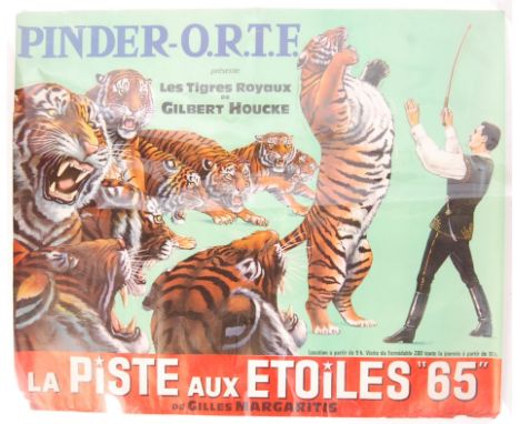Pinder Circus - An original vintage French circus advertising poster featuring&nbsp; the 12 royal tigers of&nbsp; Gilbert Hou