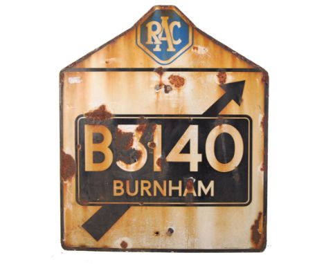 RAC - A rare original mid-century 1950's / 1960's enamel RAC road sign for Burnham On Sea . RAC pictorial emblem to top, with