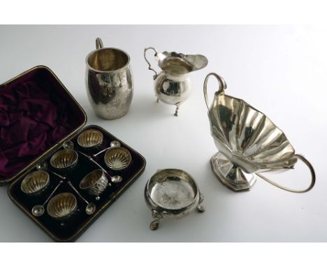 A CASED SET OF SIX VICTORIAN SMALL FLUTED SALTS &amp; SIX MATCHING SPOONS, by H. Wilkinson &amp; Co., Birmingham 1881/82, a c