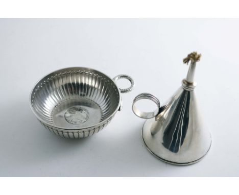 A LATE VICTORIAN CONICAL TABLE LIGHTER  in the form of an oil can with a reeded ring handle, by Joseph Braham, London 1890 (r