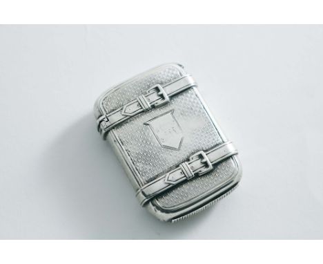 A VICTORIAN NOVELTY VESTA CASE in the form of a valise with engine-turned decoration, by George Unite, Birmingham 1878;  2.25