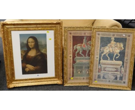 FURNISHING FRAMED PRINT OF 'MONA LISA', together with two furnishing architectural prints