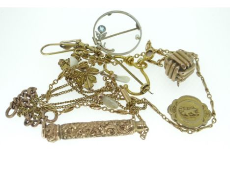 PARCEL OF YELLOW METAL / GOLD JEWELLERY including St Christopher pendant, brooch with opal setting ETC