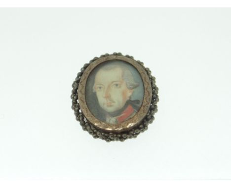 MINIATURE PORTRAIT OF 'GENERAL ERNST GIDEON VON LAUDON' in military uniform within a yellow and white metal decorative frame,