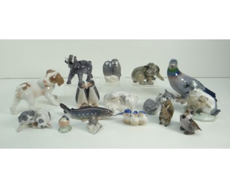COLLECTION OF SIXTEEN PORCELAIN ANIMAL MODELS mainly Royal Copenhagen / Bing &amp; Grondahl and a Nao dog with cat model