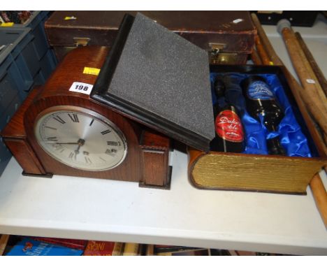POLISHED MANTEL CLOCK together with modern Real Ale presentation box in the form of a book