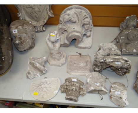 PARCEL OF VICTORIAN &amp; POSSIBLY LATER PLASTER MAQUETTES, architectural sections including large floral column cap ETC Prov