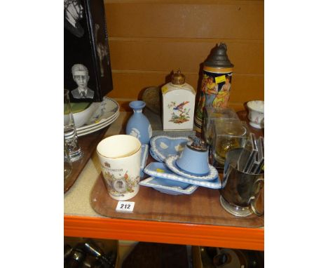 PARCEL OF MIXED CHINA including continental porcelain tea-caddy, Wedgwood Jasperware ETC