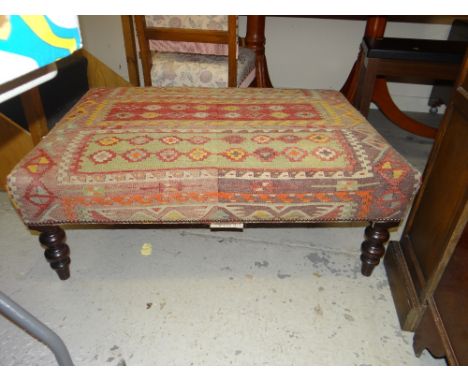 LARGE REPRODUCTION TAPESTRY COVERED FOOTSTOOL