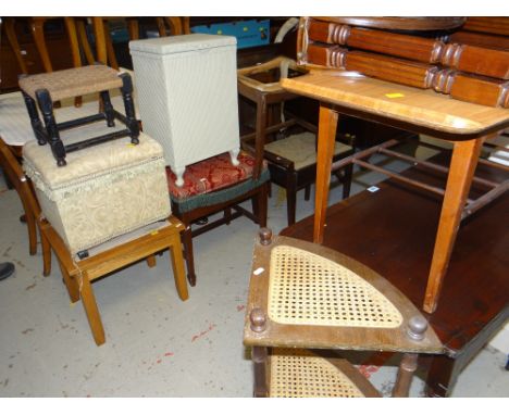 PARCEL OF FURNITURE to include piano stools, Lloyd Loom-style basket, wicker stools, console table ETC