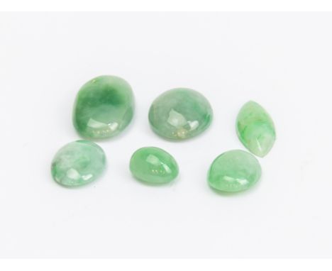 A GROUP OF SIX LOOSE JADE CABOCHONS Featuring a group of jade cabochons, with the largest measuring 20x12x5mm, and the smalle