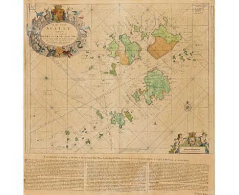 Scilly Isles.- Collins (Capt. Greenville) The Islands of Scilly, sea chart with decorative cartouche in the upper left corner