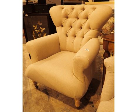 Unused showhouse furniture button back upholstered armchair from Carriage House Antiques RRP £800