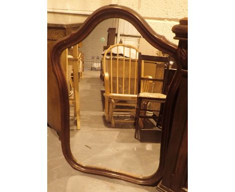 Large shield shaped mirror with mahogany surround 98 x 70 cm