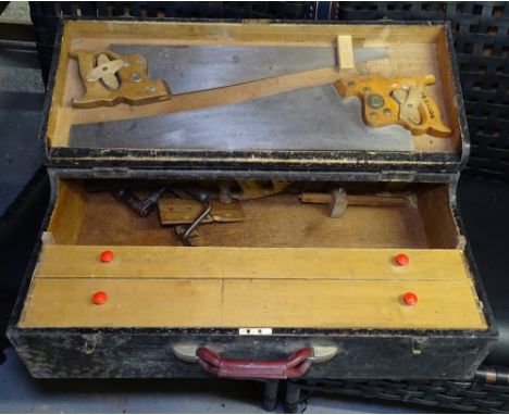 A Bosch hammer drill, a Bisley metal filing cabinet, and a carpenter's pine toolbox, and a quantity of tools 