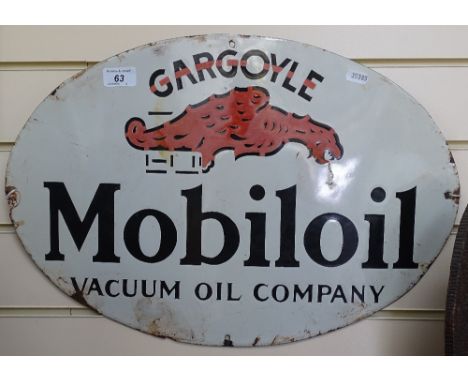 A Vintage enamel sign Gargoyle Mobiloil Vacuum Oil Company, 19" 