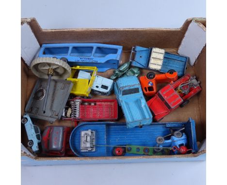 A box of diecast vehicles, including Corgi and Matchbox 