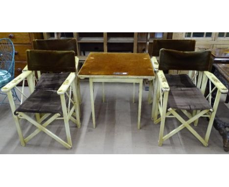 A 1920s folding card table and 4 matching folding chairs, with original chinoiserie decoration 