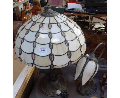 A Tiffany style table lamp on cast-metal base, and a small lamp 