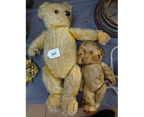 2 Vintage gold Plush teddy bears, largest 16.5" 