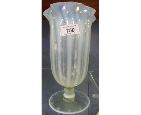 A Vintage vaseline glass celery jar, 9" 