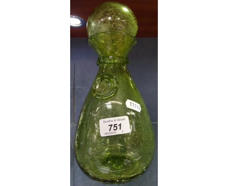 A Vintage Scandinavian bubble glass decanter and stopper, with maker's seal mark, height 10.5" 