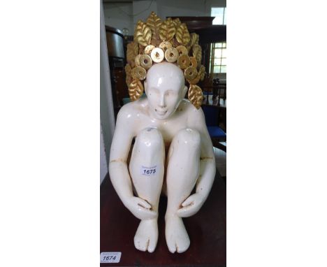 A glazed ceramic Aztec design study of a seated figure, H40cm 